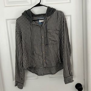 American Eagle Cropped Hooded Flannel